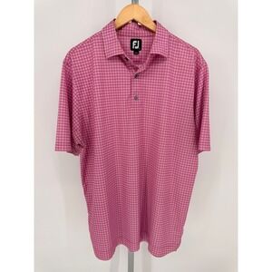 FJ FootJoy Men's Pink Plaid Golf Polo Shirt Size Large